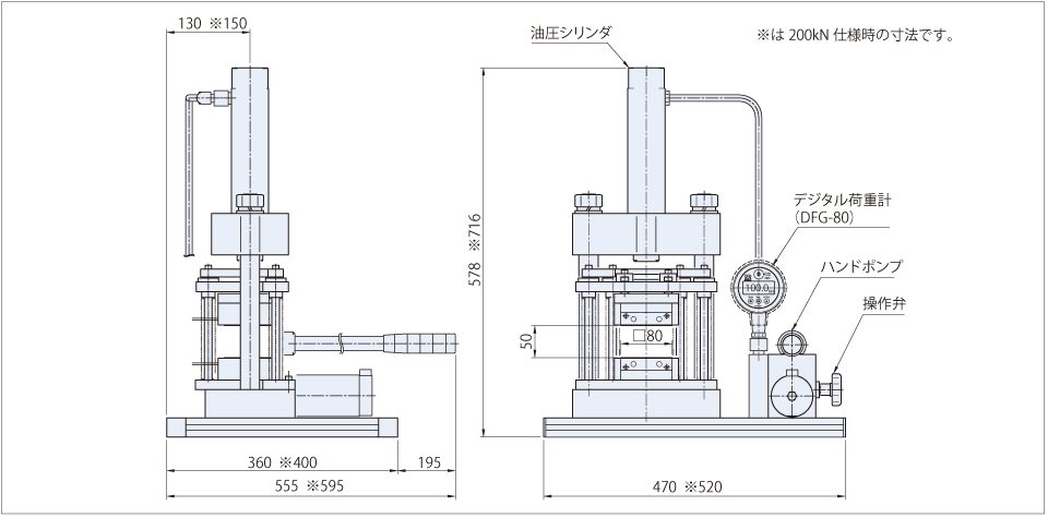 コンパクトヒータープレートプレス寸法図